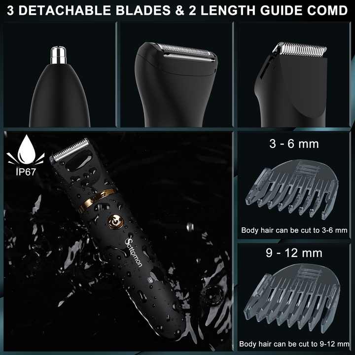 Men's 3-in-1 electric hair trimmer set in black and gold with interchangeable shaving attachments. — view 4