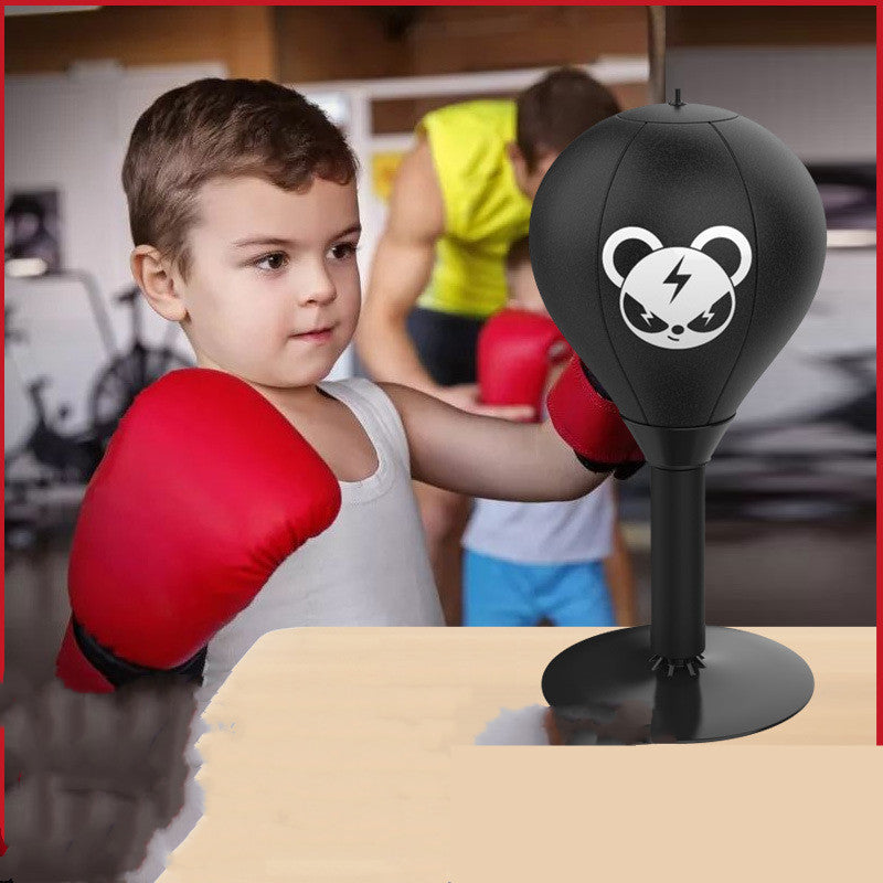 Monkey pattern desktop punching speed ball with stable base, pump, and kids boxing gloves. — view 2