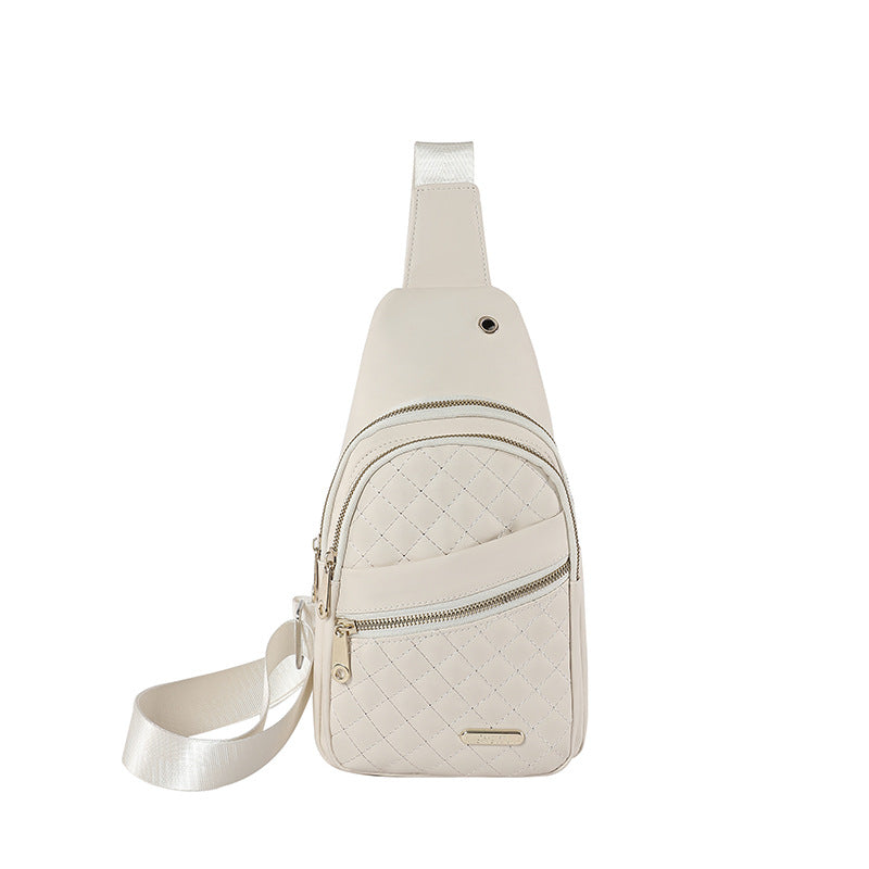 White quilted sling bag crossbody backpack in premium PU leather with adjustable strap