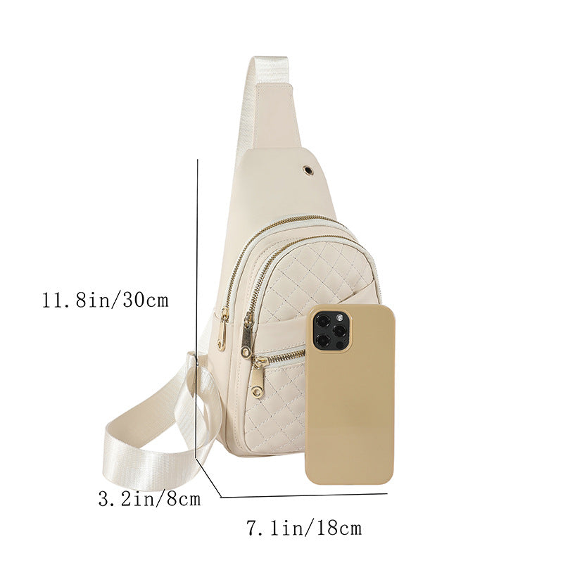 White quilted sling bag crossbody backpack in premium PU leather with adjustable strap — view 3