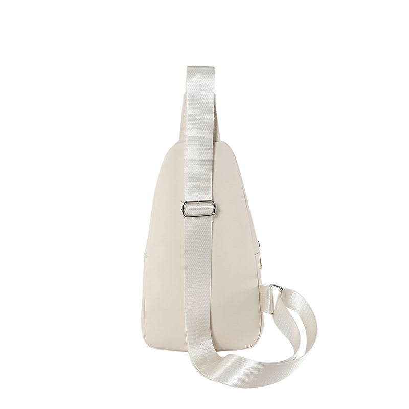 White quilted sling bag crossbody backpack in premium PU leather with adjustable strap — view 5