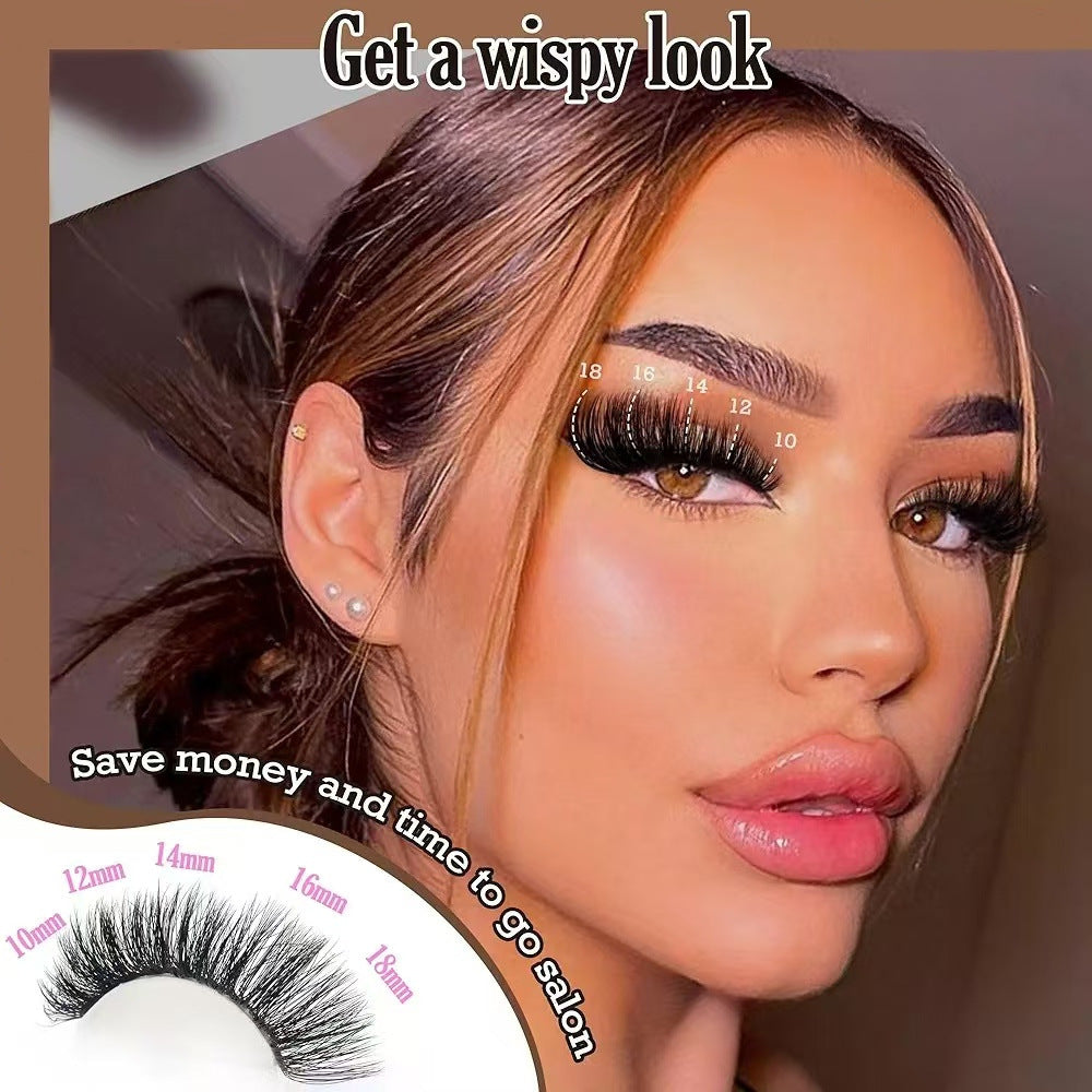DIY lash extension cluster kit with synthetic false eyelashes, adhesive, tweezers, and a brush. — view 2