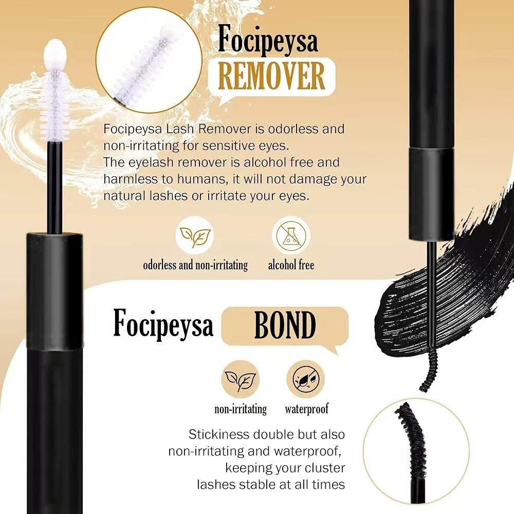 DIY lash extension cluster kit with synthetic false eyelashes, adhesive, tweezers, and a brush. — view 3