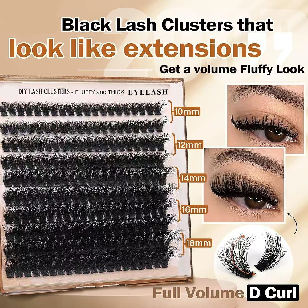 DIY lash extension cluster kit with synthetic false eyelashes, adhesive, tweezers, and a brush. — view 4