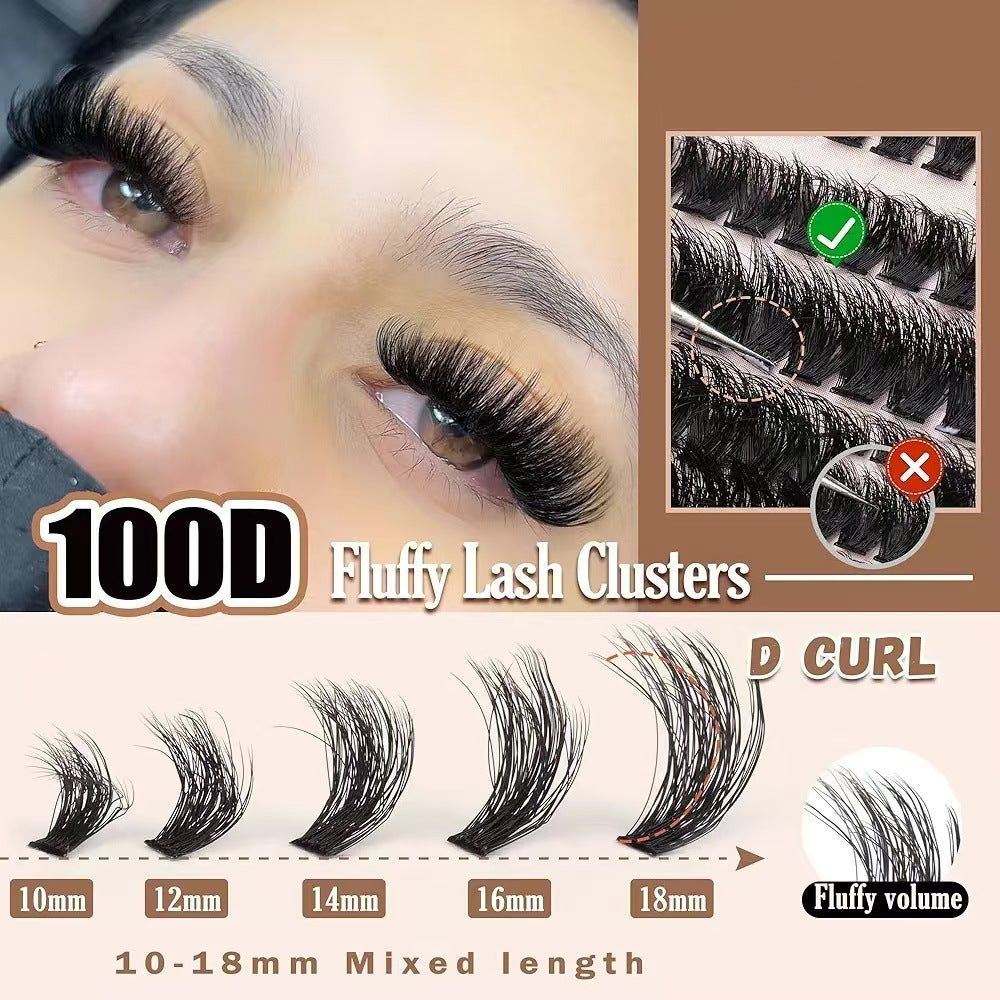 DIY lash extension cluster kit with synthetic false eyelashes, adhesive, tweezers, and a brush. — view 5