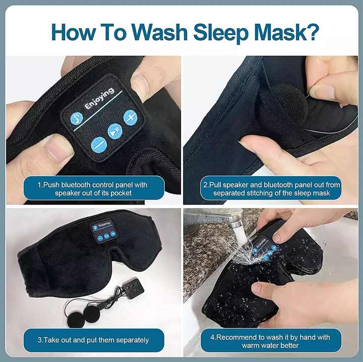 Grey wireless Bluetooth sleep mask with plush fabric cover and built in audio speakers — view 2
