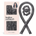 Satin heatless hair curling rod set in black tie-dye with two matching scrunchies