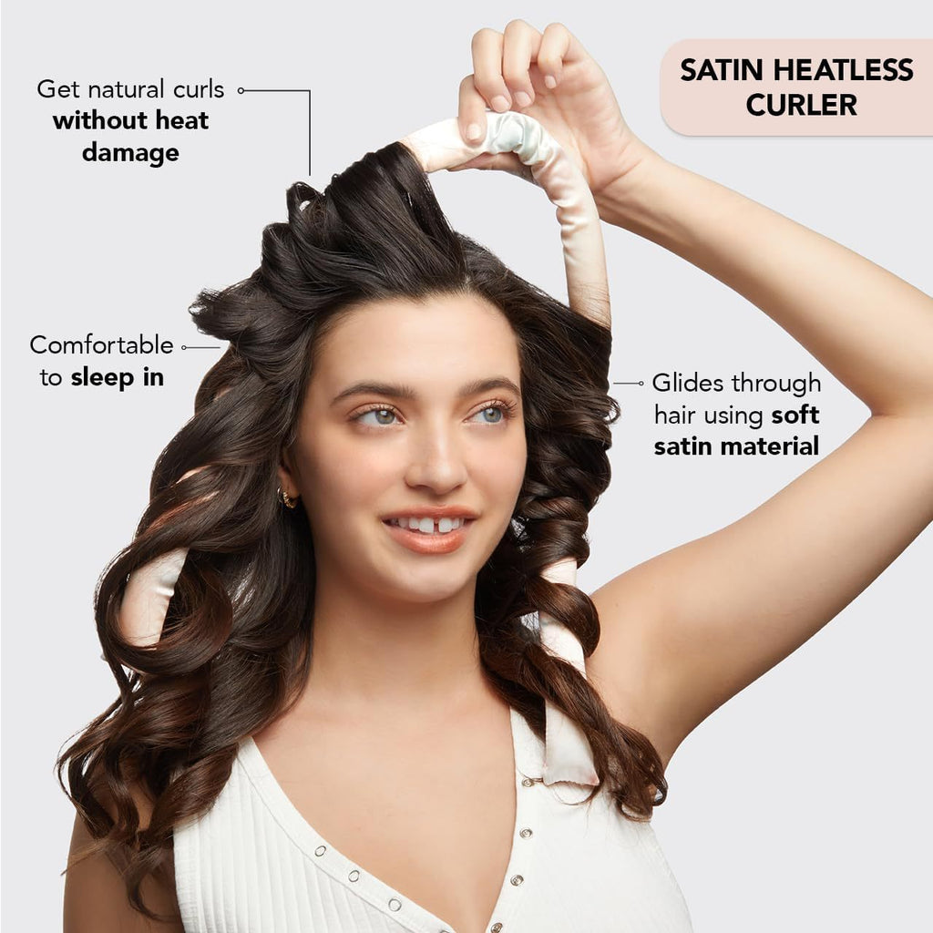 Satin heatless hair curling rod set in black tie-dye with two matching scrunchies — view 5