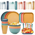 Multicolor 16-piece eco-friendly wheat straw dinnerware set with plates, bowls, cups, and utensils