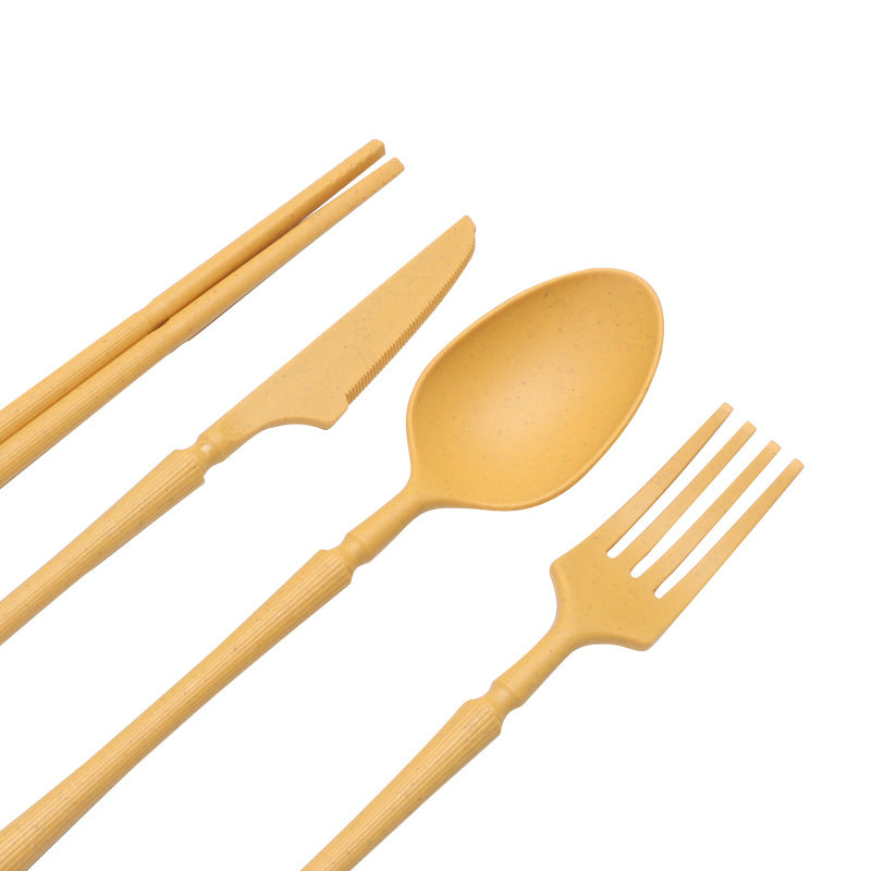 Multicolor 16-piece eco-friendly wheat straw dinnerware set with plates, bowls, cups, and utensils — view 4