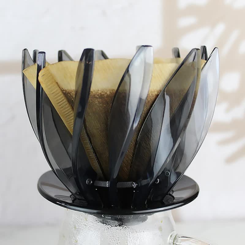 Orange floral V60 pour over coffee dripper with a black base for home brewing — view 4