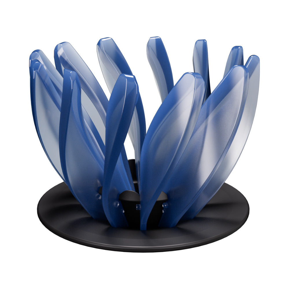 Blue floral V60 pour over coffee dripper with black base for home barista brewing.