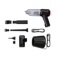 Black compact 3-in-1 portable car vacuum cleaner with floor brush and usb charging attachments