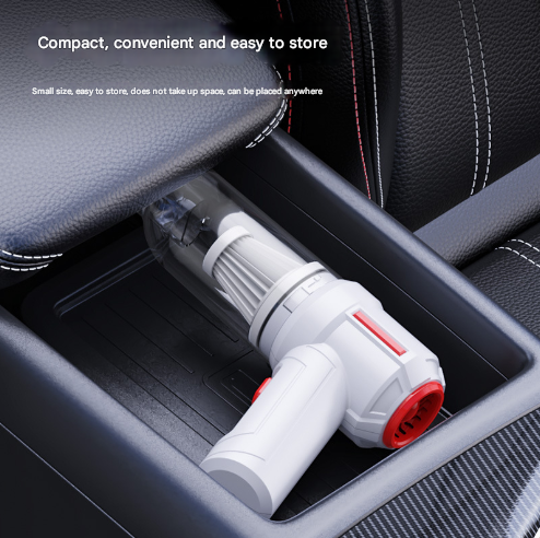 Black compact 3-in-1 portable car vacuum cleaner with floor brush and usb charging attachments — view 2