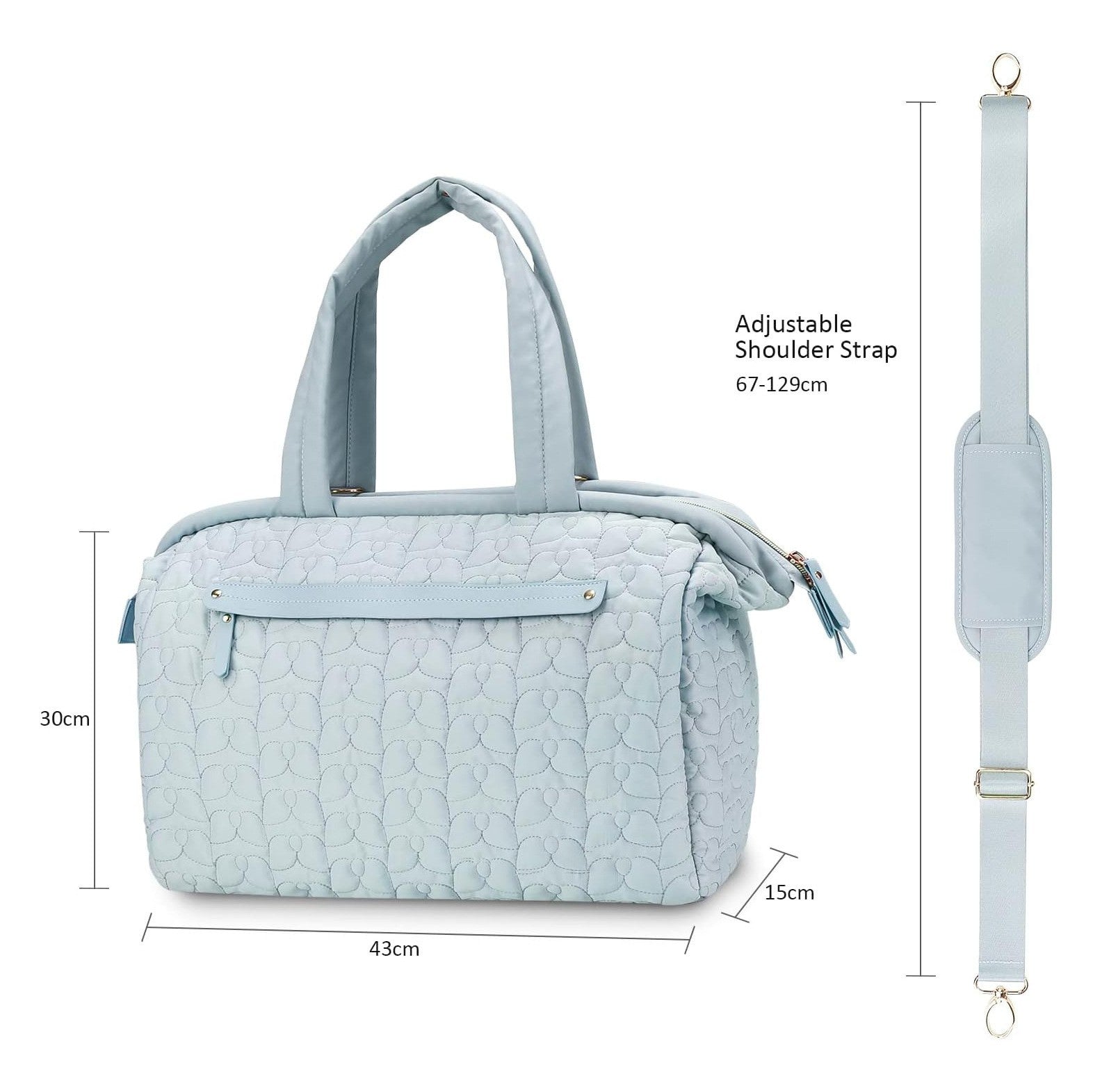 Black quilted large capacity baby diaper bag with padded handles and adjustable shoulder strap — view 2