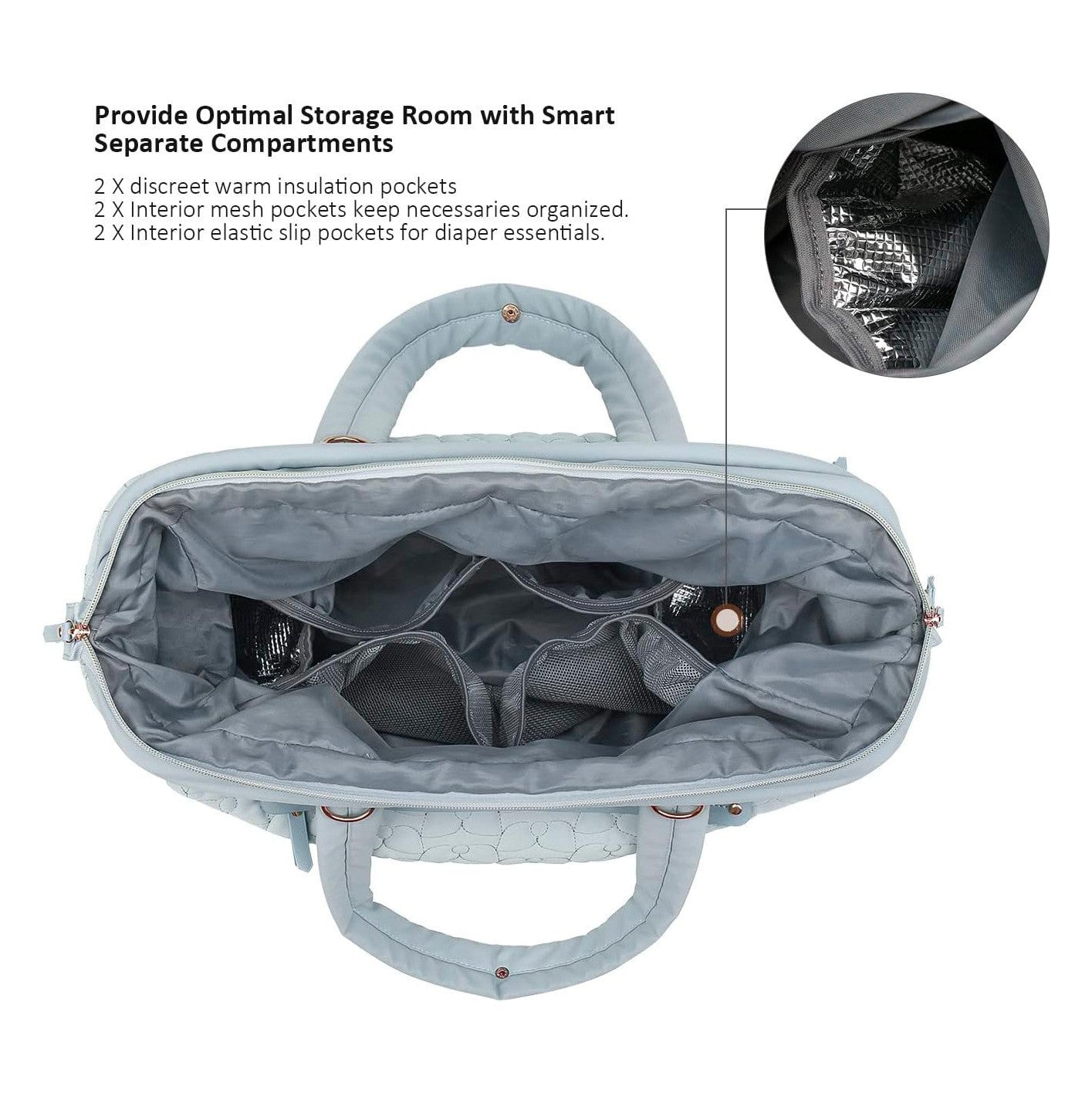 Black quilted large capacity baby diaper bag with padded handles and adjustable shoulder strap — view 3