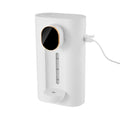 White smart automatic mouthwash dispenser with magnetic cups attached, mounted on a bathroom wall.