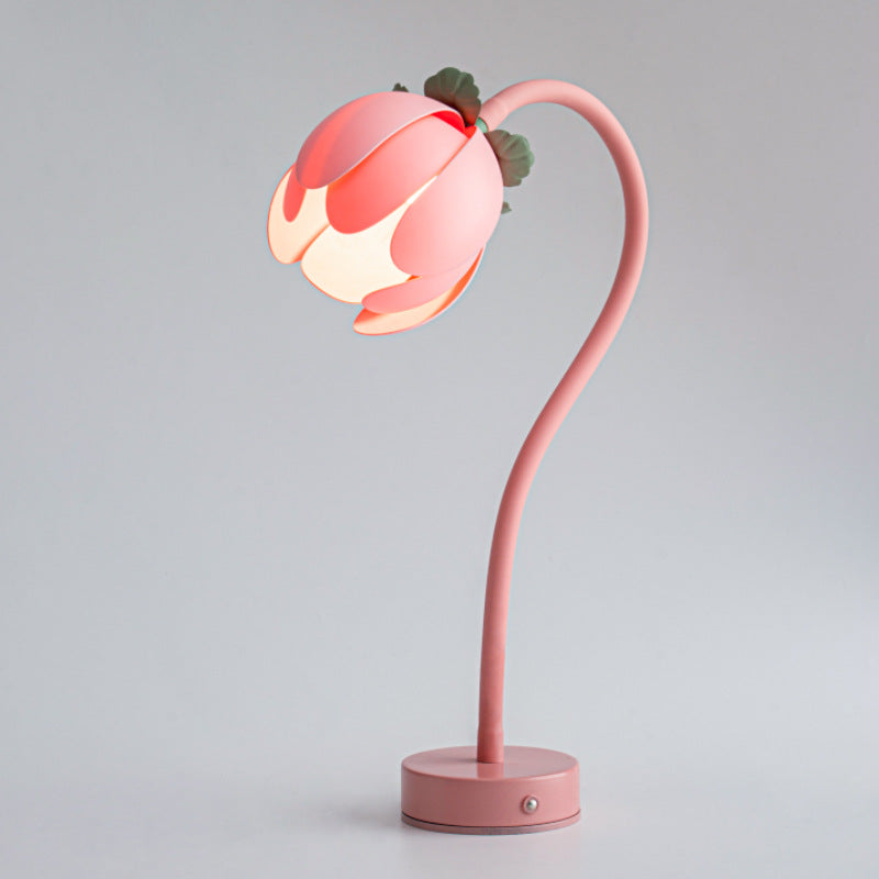 Pink LED tulip desk lamp featuring a flexible gooseneck and sturdy metal base for reading — view 3