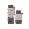 Brown collapsible silicone water bottle with leak-proof lid and convenient carry loop for travel and sports