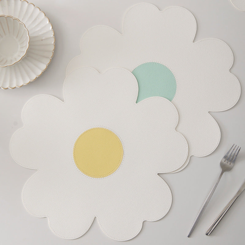 Set of six reversible flower shaped PU leather placemats for dining table protection and decor — view 2