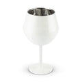 White portable stainless steel wine glass goblet showing detachable stem and base for outdoor travel
