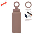 Brown one litre stainless steel water bottle with magnetic phone holder lid and carry loop