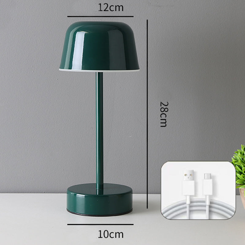 Dark green modern minimalist LED table lamp with touch control base and mushroom shape