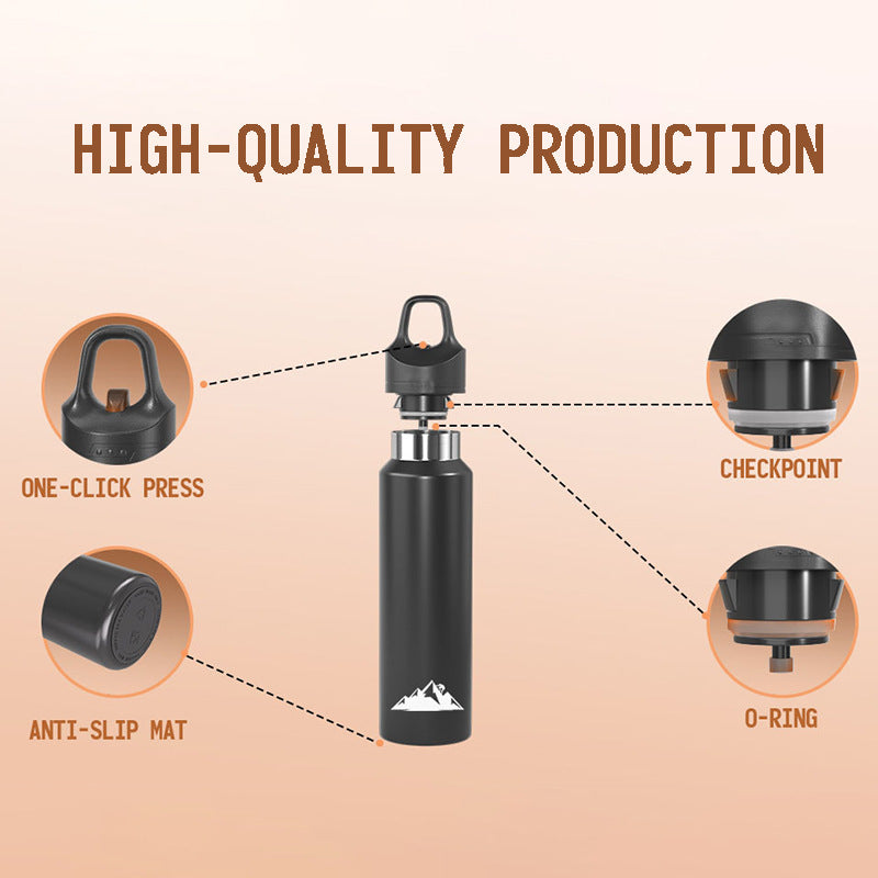 Pink 480ml insulated stainless steel water bottle with a leakproof one-click lid and anti-slip base — view 3