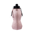 Pink and black foldable silicone water bottle with leakproof lid and convenient retaining strap