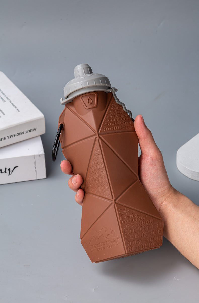 Pink and black foldable silicone water bottle with leakproof lid and convenient retaining strap — view 5