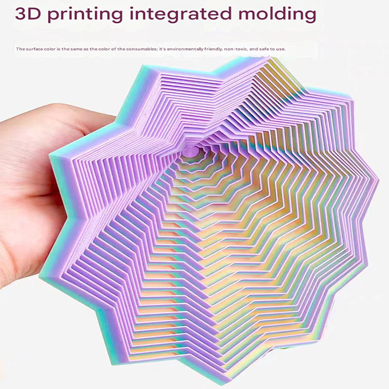 Two piece laser red 3D printed hexagonal folding fidget toy for stress relief and focus — view 2