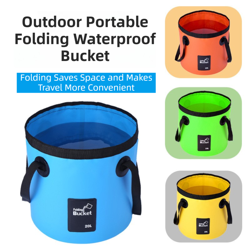 Black 20L collapsible PVC water bucket with sturdy handle for outdoor camping and fishing. — view 2