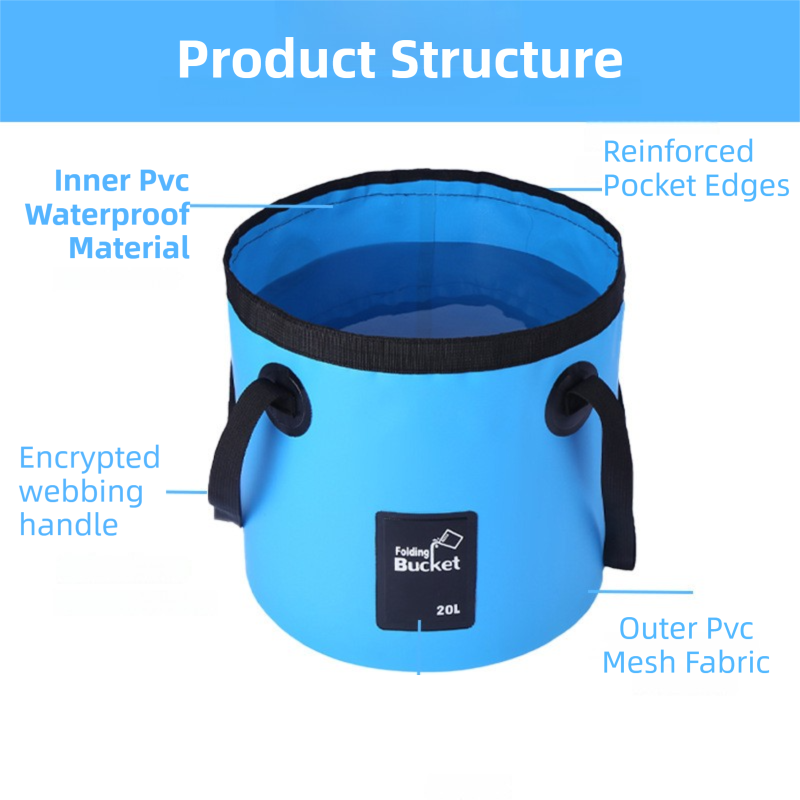 Black 20L collapsible PVC water bucket with sturdy handle for outdoor camping and fishing. — view 3