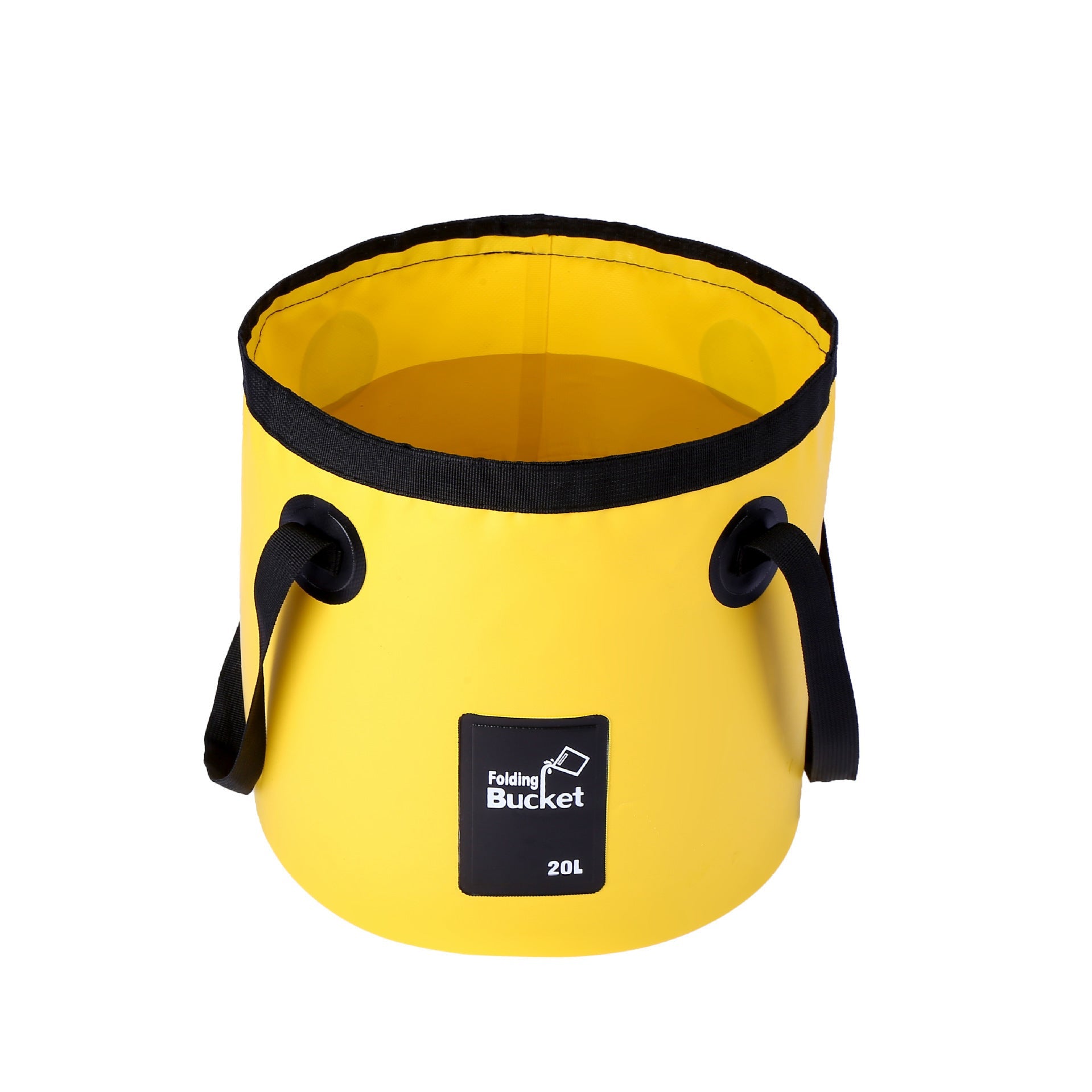 Yellow 20L collapsible PVC outdoor water bucket with sturdy handle for camping and fishing