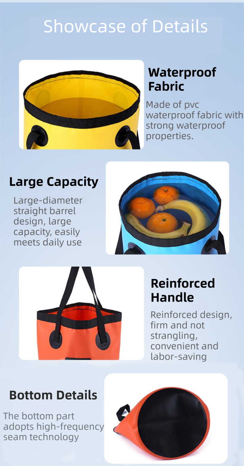 Yellow 20L collapsible PVC outdoor water bucket with sturdy handle for camping and fishing — view 4
