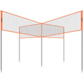 4-Way outdoor volleyball net set with reinforced steel poles and portable carrying bag on grass