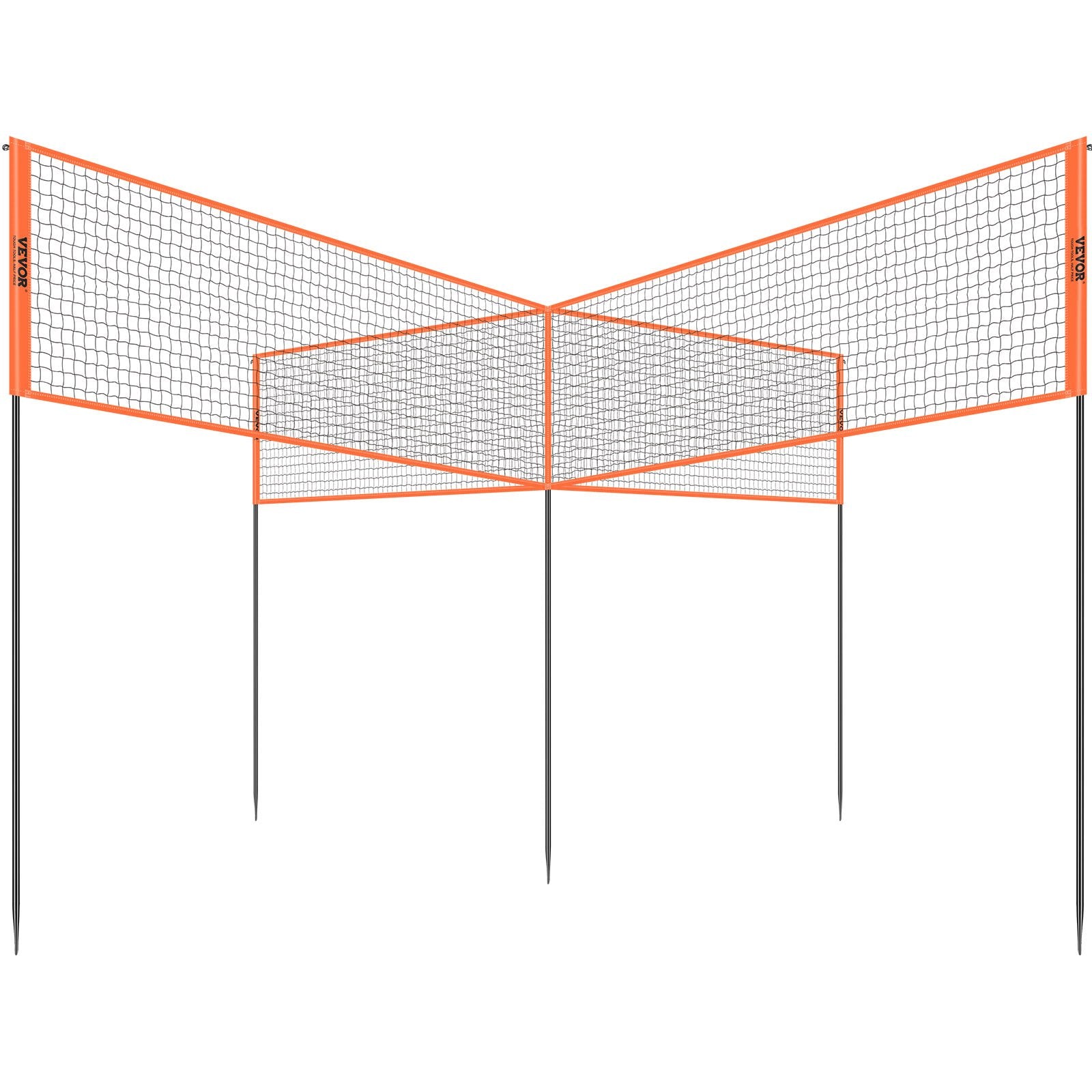 4-Way outdoor volleyball net set with reinforced steel poles and portable carrying bag on grass