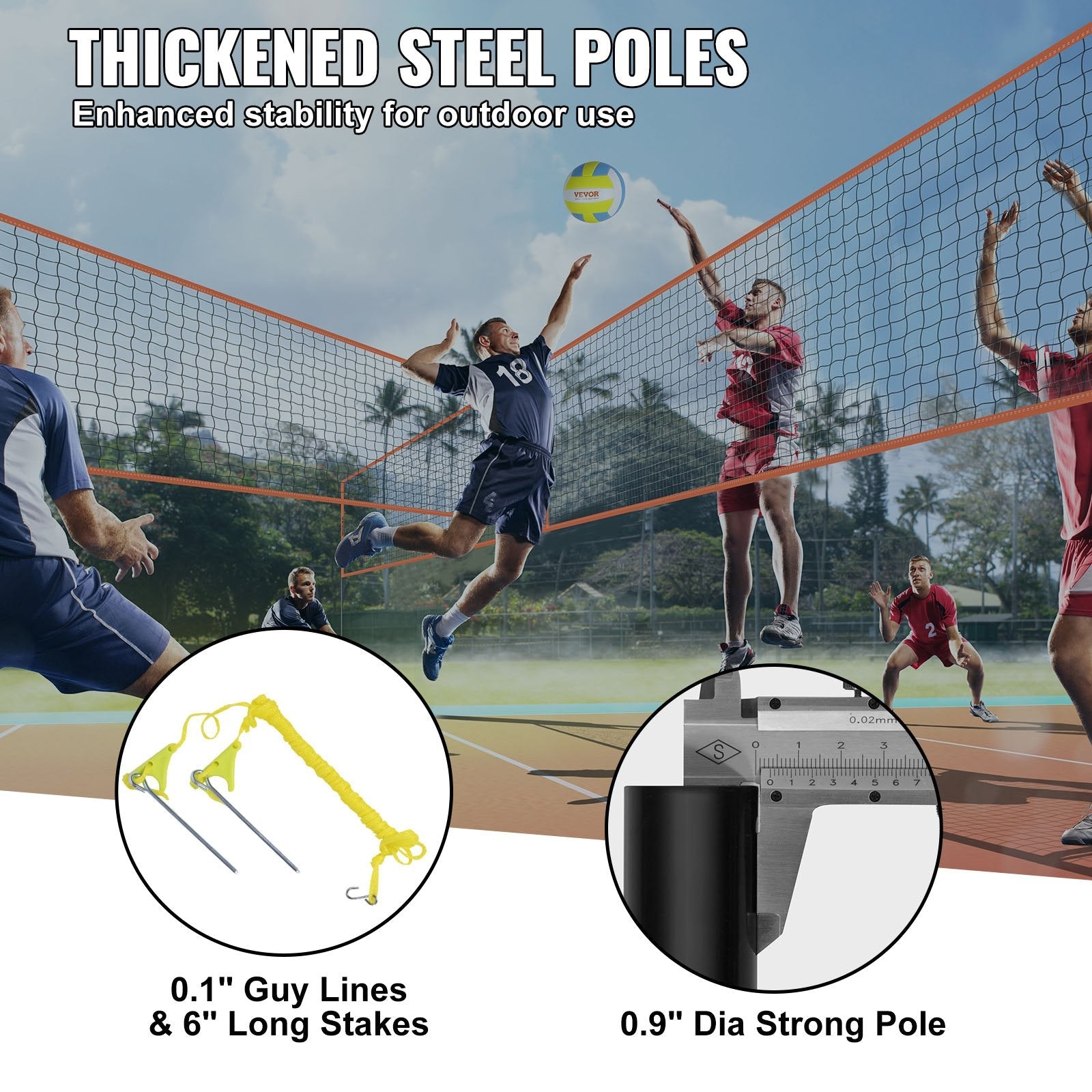 4-Way outdoor volleyball net set with reinforced steel poles and portable carrying bag on grass — view 5