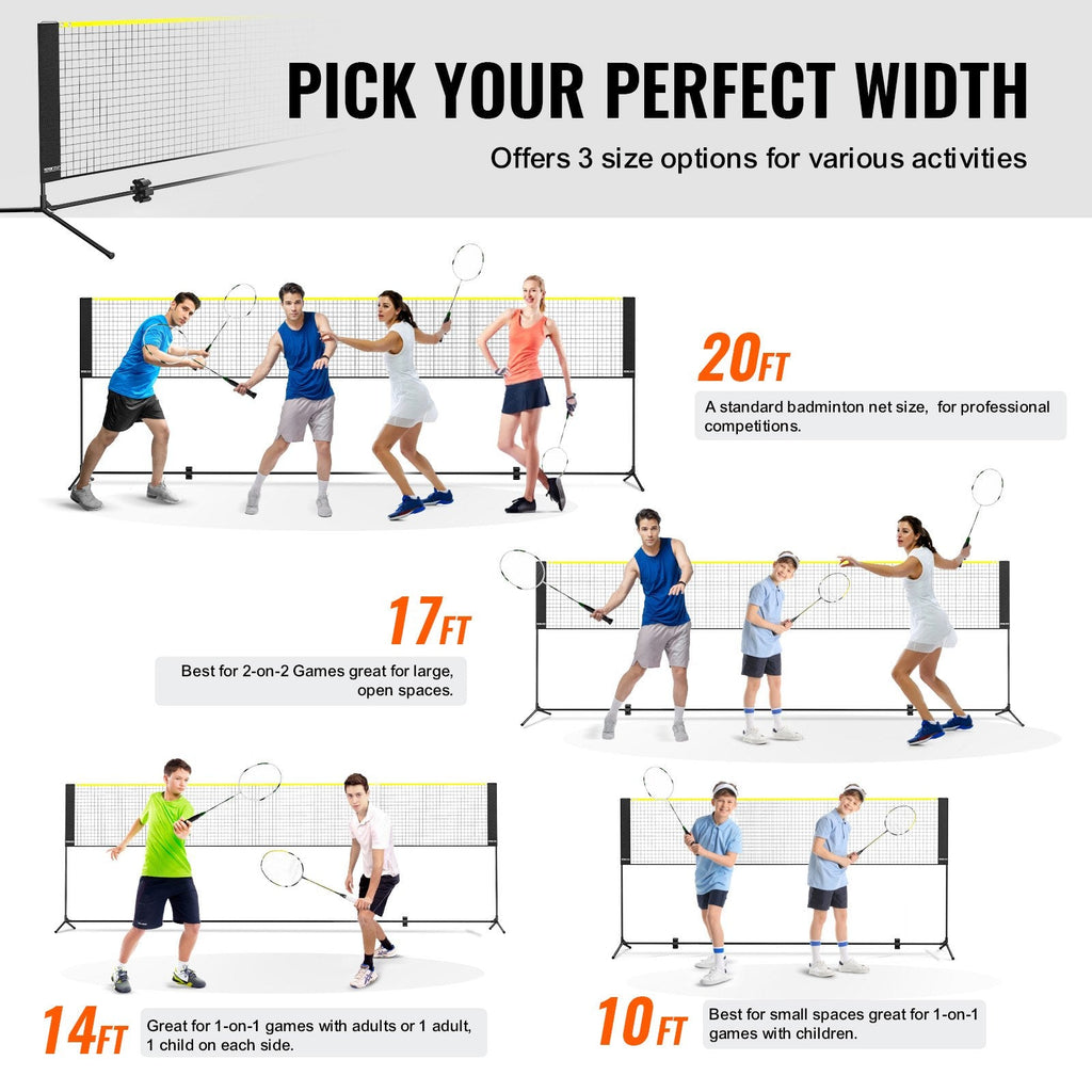 Portable 20ft outdoor badminton net set with four rackets, shuttlecocks, and carry bag — view 3
