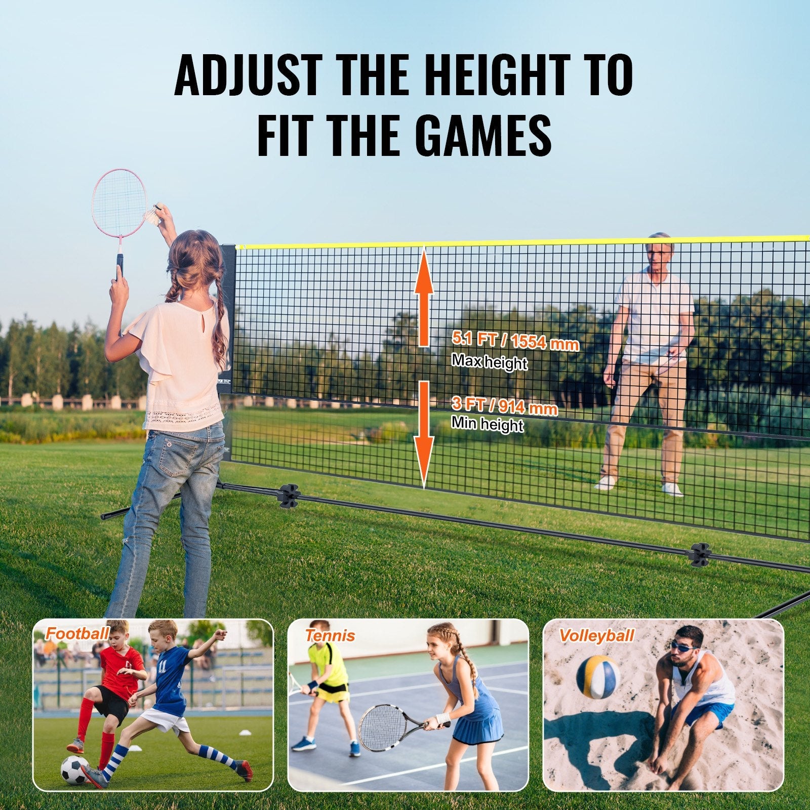 Portable 20ft outdoor badminton net set with four rackets, shuttlecocks, and carry bag — view 5