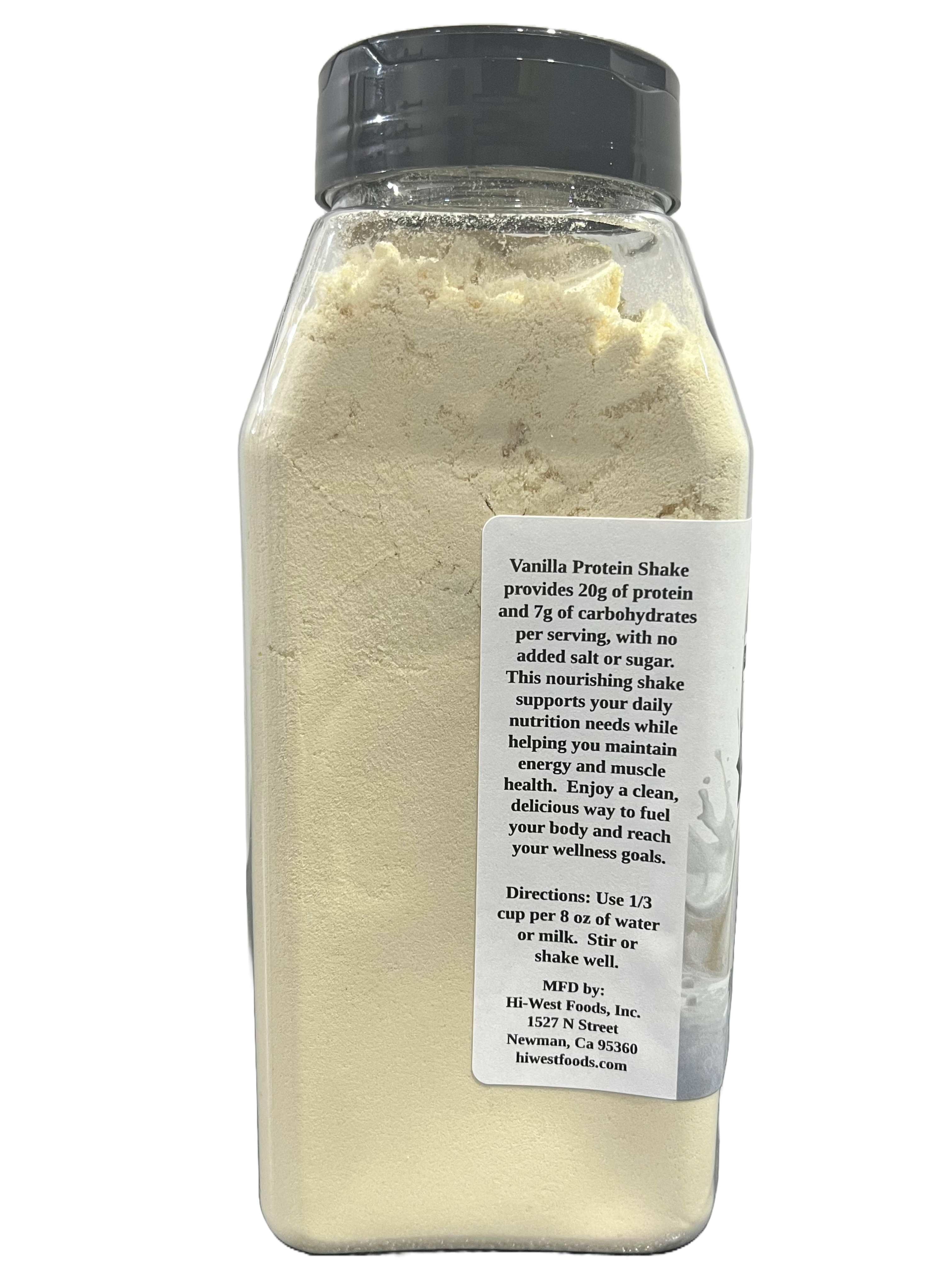 Vanilla protein shake bottle by Hi-West featuring twenty grams of protein and no added sugar — view 4