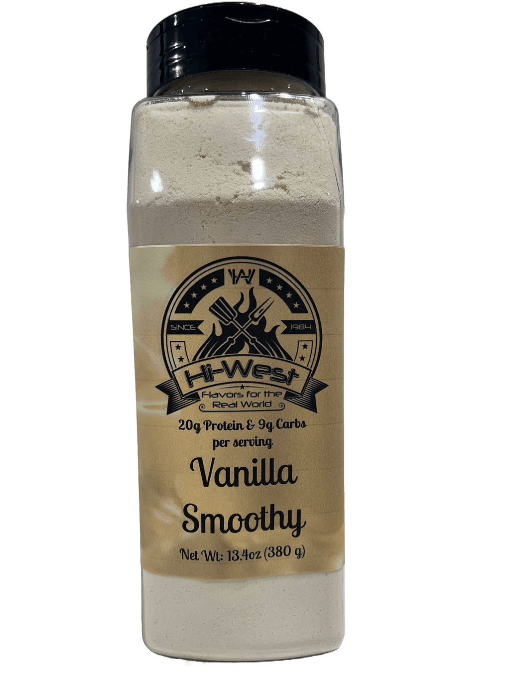 Vanilla protein shake bottle showing twenty grams of protein for fitness and muscle recovery