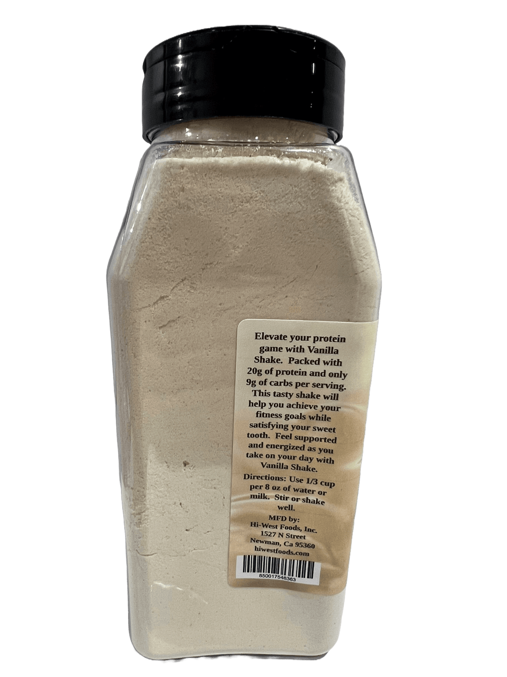 Vanilla protein shake bottle showing twenty grams of protein for fitness and muscle recovery — view 3