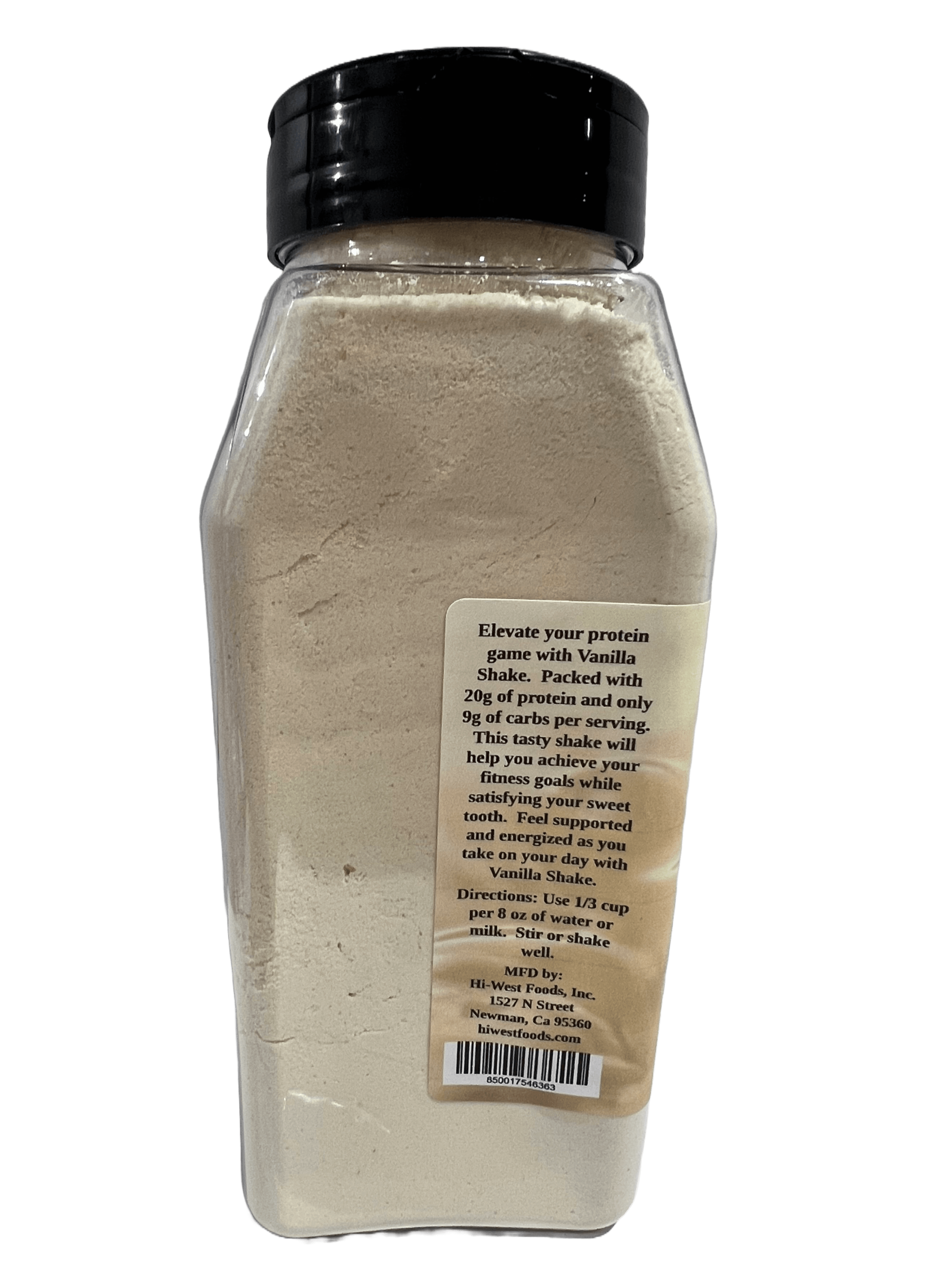 Vanilla protein shake bottle showing twenty grams of protein for fitness and muscle recovery — view 3