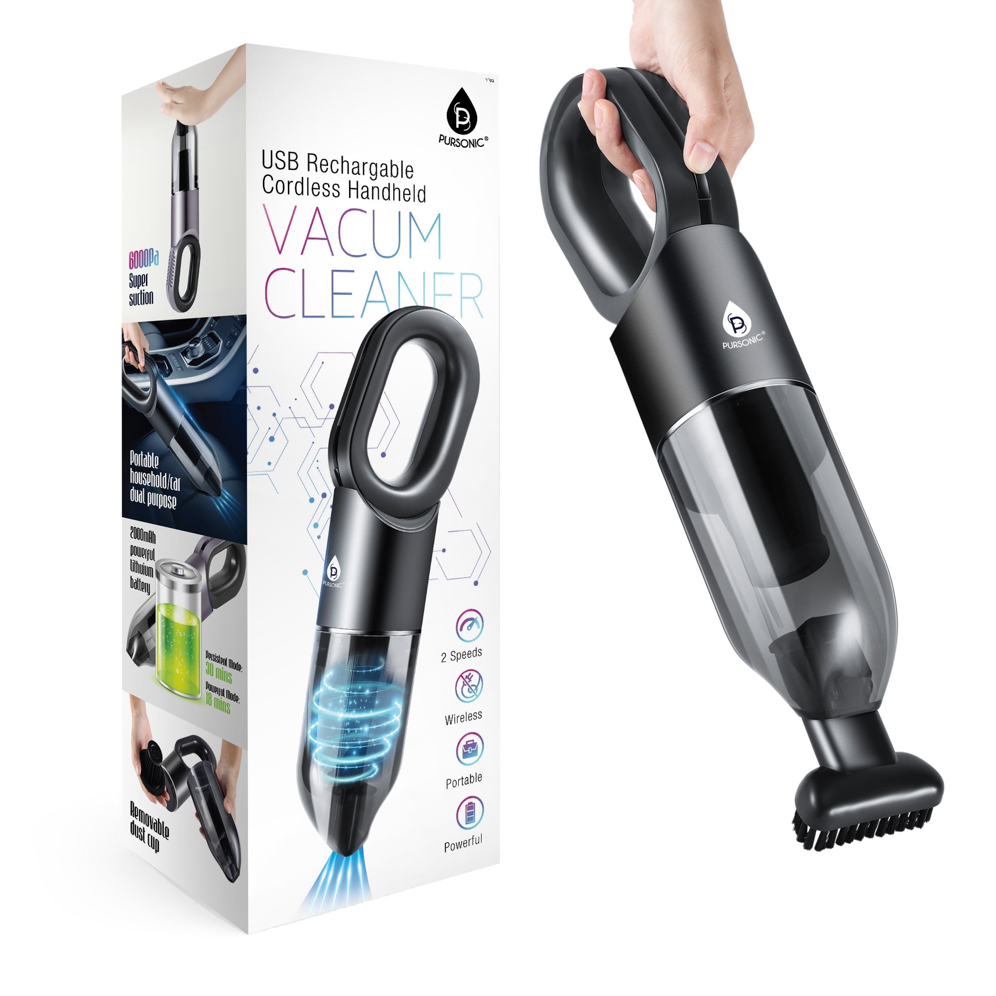 Sleek cordless handheld vacuum cleaner with multiple nozzle attachments for home and car cleaning efficiency