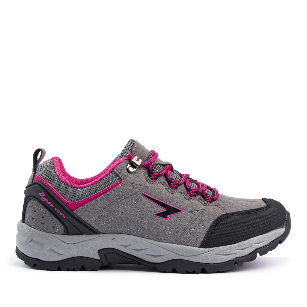 Voyage ladies outdoor walking and hiking shoe in grey and berry with durable synthetic upper.