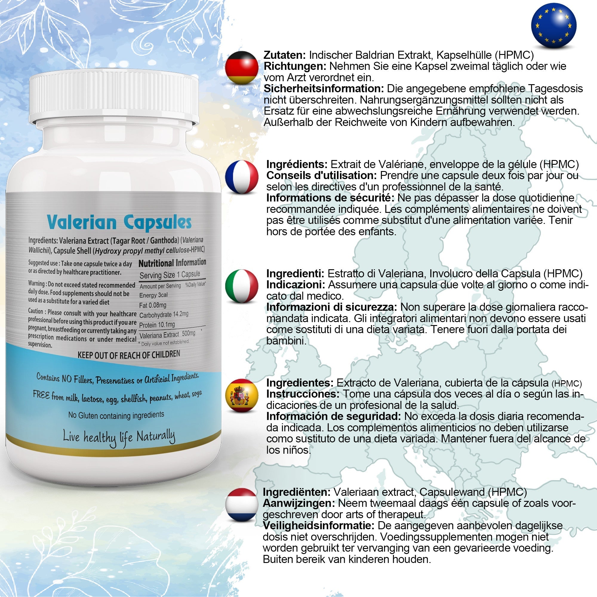 Bottle of Ayushya vegan valerian root capsules for natural sleep support and holistic wellness — view 2