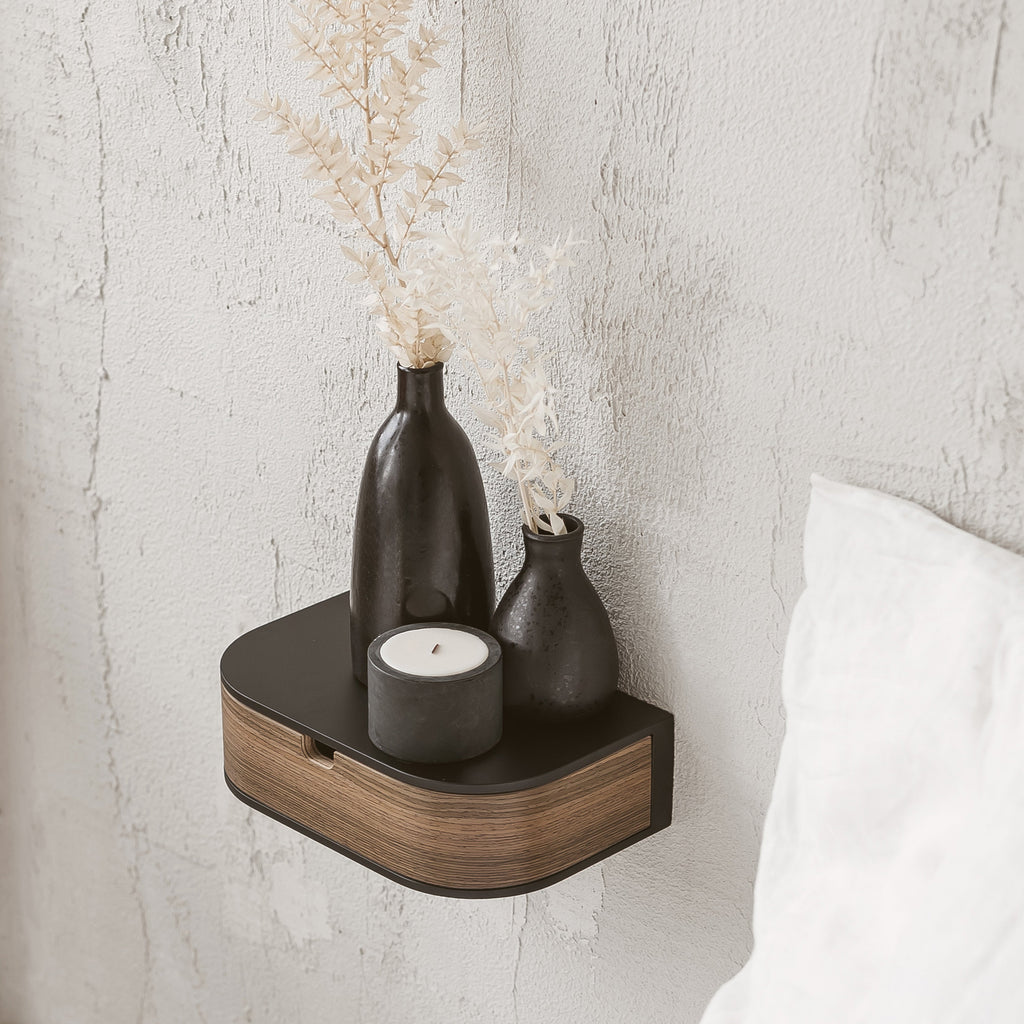 Minimalist Wooden Floating Shelf Drawer, Bedside Table, 4 Colors