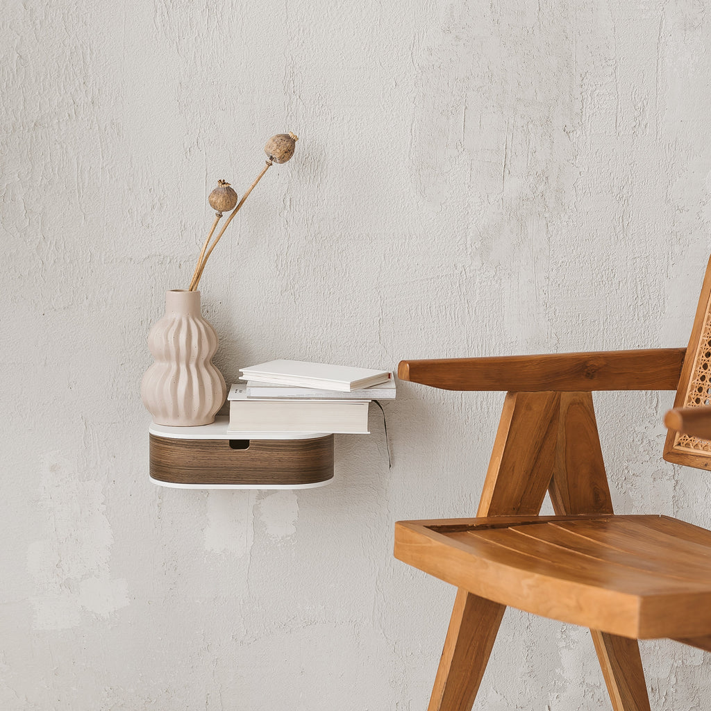 Minimalist Wooden Floating Shelf Drawer, Bedside Table, 4 Colors