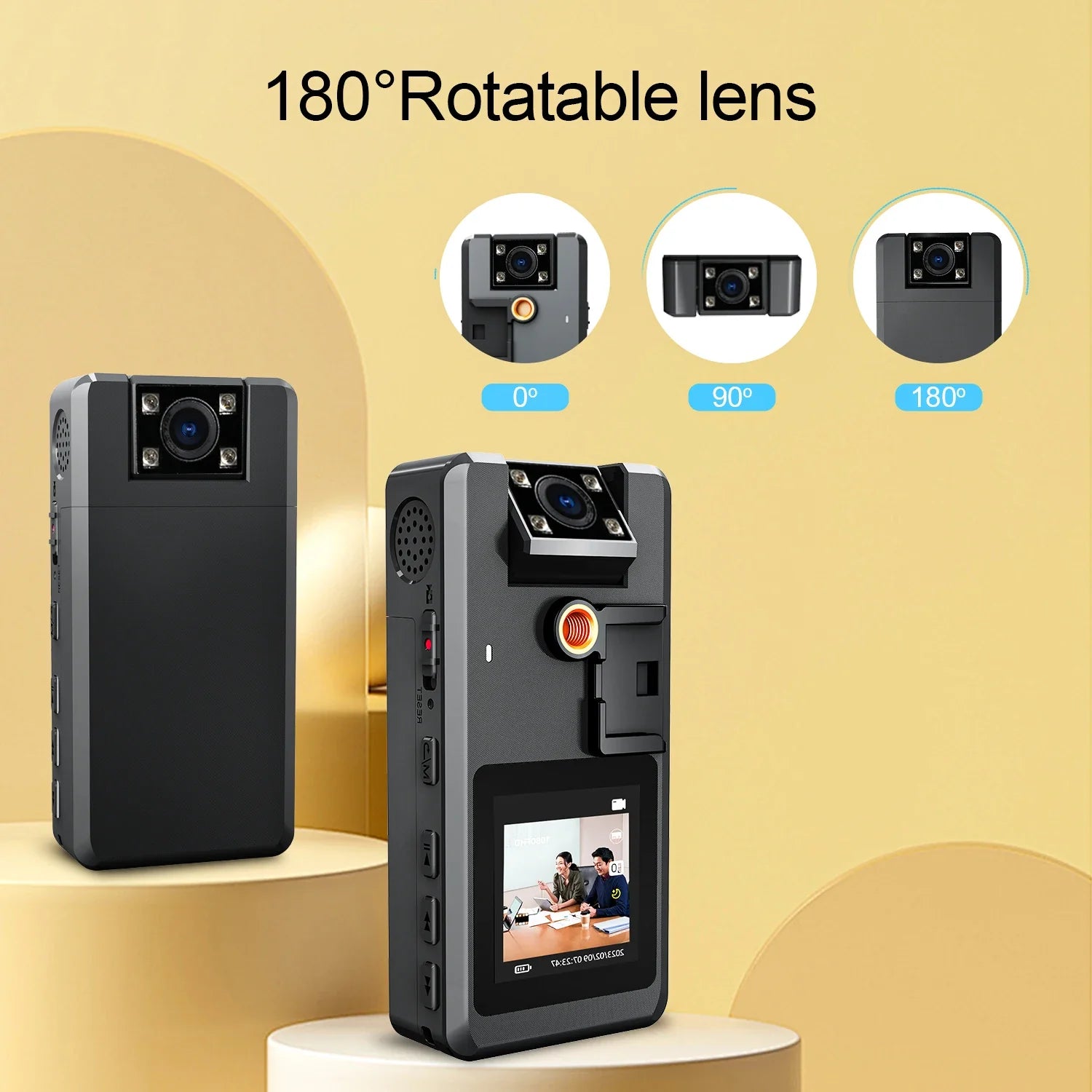 Compact HD mini dash cam with rotating lens and digital screen for car and home security — view 3